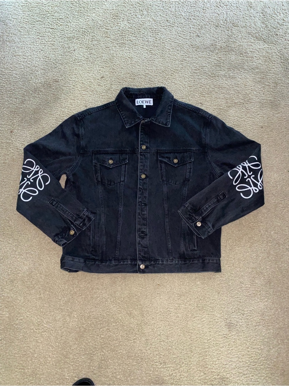 Loewe Black Denim Jacket with White Sleeve Anagram